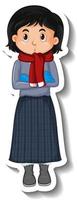 A girl wearing winter outfit cartoon sticker vector