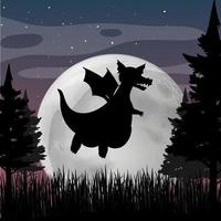 Silhouette dragon with full moon background vector