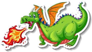 Dragon blowing fire cartoon character sticker vector