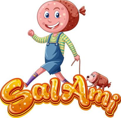 Salami logo text design with salami character