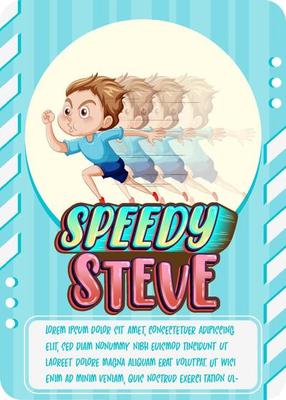 Character game card template with word Speedy Steve