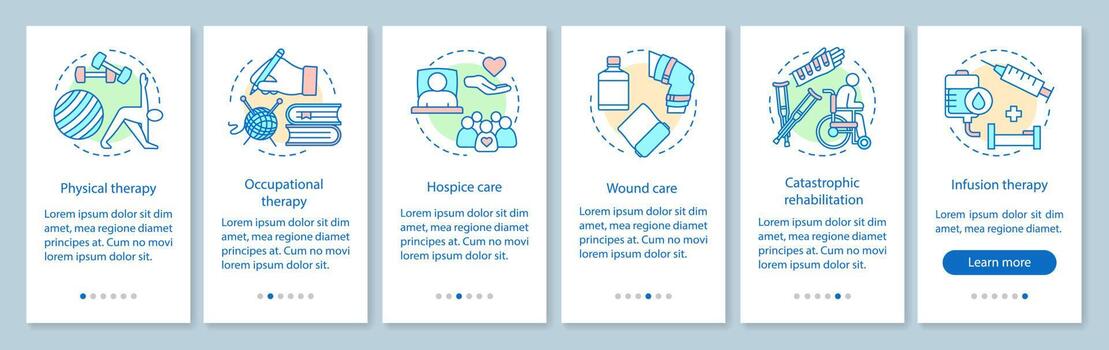 Therapy onboarding mobile app page screen with linear concepts vector