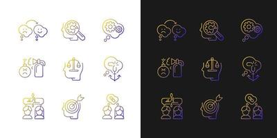 Critical mindset and attitude gradient icons set for dark and light mode vector