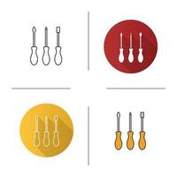 Set of screwdrivers icon. Flat design, linear and color styles. Turn-screws. Isolated vector illustrations