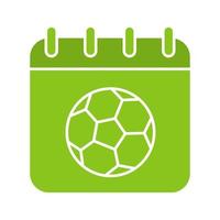 Soccer championship date glyph color icon. Calendar page with soccer ball. Silhouette symbol on white background. Negative space. Vector illustration