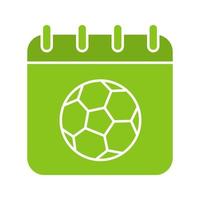 icono de color de glifo de fecha de campeonato de fútbol. página de calendario con balón de fútbol. símbolo de silueta sobre fondo blanco. espacio negativo. ilustración vectorial vector