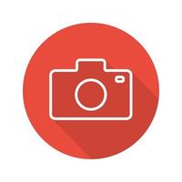 Photocamera flat linear long shadow icon. Vector outline symbol