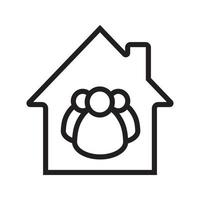 Family house linear icon. Thin line illustration. House with group of people inside. Contour symbol. Vector isolated outline drawing