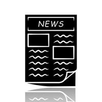 Newspaper drop shadow black glyph icon. Periodical publication. Daily news journal article. First broadside of popular newspaper. Classical information broadcast. Isolated vector illustration