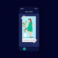 editor de fotos plantilla de vector de interfaz de teléfono inteligente de modo nocturno