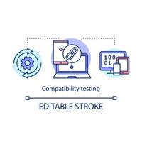 Compatibility testing concept icon. Checking software on different devices. Setting up linked account idea thin line illustration. Vector isolated outline drawing. Editable stroke