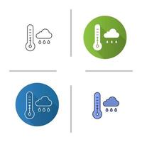 Autumn weather icon. Flat design, linear and color styles. Thermometer and rainy cloud. Isolated vector illustrations