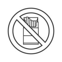 Forbidden sign with pack of cigarettes linear icon. No smoking. Thin line illustration. Stop contour symbol. Vector isolated outline drawing