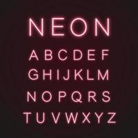 Pink alphabet neon light icons set. ABC. Glowing signs. Letters. Vector isolated illustrations