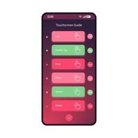 plantilla de vector de interfaz móvil de guía de pantalla táctil