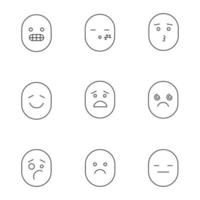 Smiles linear icons set. Good and bad mood. Funny, grinning, grimacing, sleepy, kissing, scared, dizzy, upset, neutral, sad smileys. Thin line contour symbols. Isolated vector outline illustrations