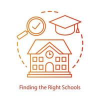 Finding good college concept icon. Choosing educational institutions location idea thin line illustration. School, university selection. Vector isolated outline drawing. Editable stroke