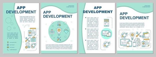 App development brochure template. Flyer, booklet, leaflet print, cover design, linear illustrations. Mobile programming. Vector page layouts for magazines, annual reports, advertising posters