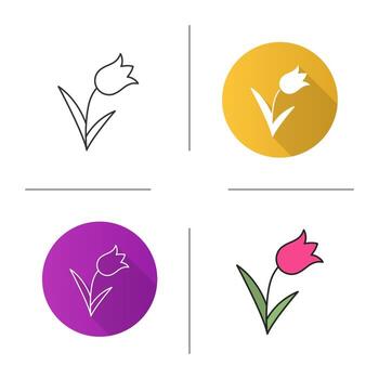 Tulip icon. Flat design, linear and color styles. Isolated vector illustrations