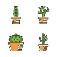 Wild cacti in pot color icons set vector