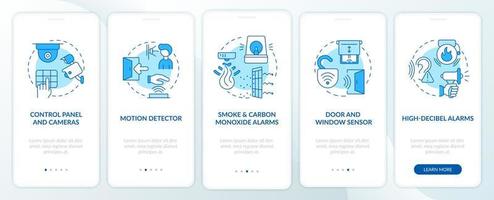 Home security blue onboarding mobile app page screen vector