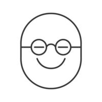 Clever smiley linear icon. Thin line illustration. Nerd face. Spectacled smart emoticon. Contour symbol. Vector isolated outline drawing