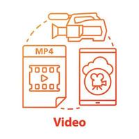 Video red concept icon. Shooting movie idea thin line illustration. Videoclips, films, media files. Videorecording, filming, video production and filmmaking. Vector isolated outline drawing