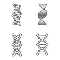 DNA chains linear icons set. Deoxyribonucleic, nucleic acid helix. Molecular biology. Genetic code. Genetics. Thin line contour symbols. Isolated vector outline illustrations. Editable stroke