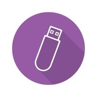 USB flash drive. Flat linear long shadow icon. USB stick. Vector line symbol