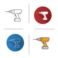 Cordless drill icon. Flat design, linear and color styles. Isolated vector illustrations