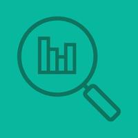 Statistics search linear icon. Magnifying glass with growth chart. Digital charts. Thick line outline symbols on color background. Vector illustration