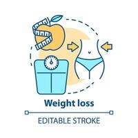 Weight loss concept icon. Dieting idea thin line illustration. Healthy lifestyle, healthcare, fitness. Balanced nutrition, diet food. Vector isolated outline drawing. Editable stroke