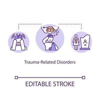 Trauma related disorders concept icon. Mental illness idea thin line illustration. Psychological problems. Post traumatic stress. Vector isolated outline RGB color drawing. Editable stroke