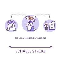 icono del concepto de trastornos relacionados con el trauma. Ilustración de línea fina de idea de enfermedad mental. problemas psicológicos. estrés post traumático. vector contorno aislado dibujo a color rgb. trazo editable