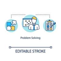 Problem solving concept icon. Cognitive process idea thin line illustration. Brainstorming. Managing stress. Ability of thinking. Mental health. Vector isolated RGB color drawing. Editable stroke