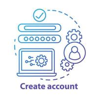 Create account blue concept icon. Network profile registration idea thin line illustration. New user web page creation. Website subscription. Online authorization. Vector isolated outline drawing