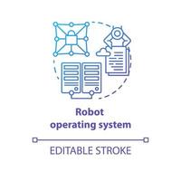 Icono de concepto degradado azul del sistema operativo del robot. robótica asegurada ilustración de línea fina de idea de software. tecnologías de la información y programación. dibujo de contorno aislado vectorial. trazo editable vector