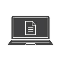 Laptop new document icon. Silhouette symbol. Laptop file. Negative space. Vector isolated illustration