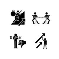 Motivation complications and results black glyph icons set on white space vector