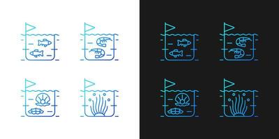 Commercial sea product farming gradient icons set for dark and light mode vector