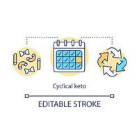 icono del concepto de ceto cíclico. Ilustración de línea fina de idea de dieta cetogénica. ckd, método de calendario. salud, estilo de vida. alto en grasas, bajo en carbohidratos. dibujo de contorno aislado vectorial. trazo editable vector