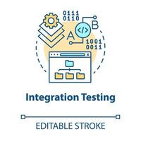 Integration testing concept icon. Software development stage idea thin line illustration. Application perfomance verification. IT project managment. Vector isolated outline drawing. Editable stroke