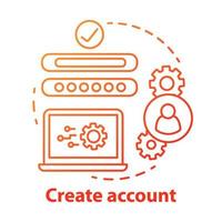 Create account red concept icon. Social network profile registration idea thin line illustration. New user web page creation. Website authorization. Vector isolated outline drawing