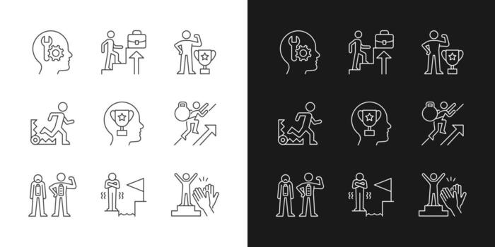 iconos lineales de fuerte motivación establecidos para el modo oscuro y claro vector