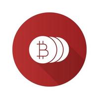 Bitcoins flat design long shadow glyph icon. Cryptocurrency. Vector silhouette illustration