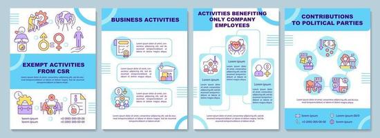 Corporate social responsibility exempt activities brochure template vector