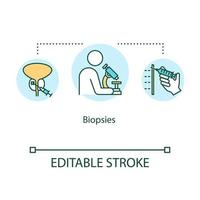 Biopsies concept icon. Cancer diagnostic idea thin line illustration. Oncology examinations. Medical research of tumor. Surgery. Vector isolated outline RGB color drawing. Editable stroke