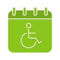 Disability day glyph color icon. Calendar page with wheelchair person. Silhouette symbol on white background. Negative space. Vector illustration