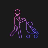 Walking with stroller gradient vector icon for dark theme