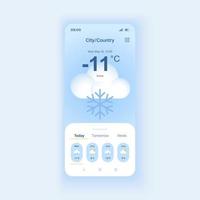 plantilla de vector de interfaz de teléfono inteligente de modo diurno de previsión meteorológica nevada